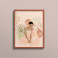 Load image into Gallery viewer, Art print of a woman sitting with her head down, surrounded by pastel-colored flowers