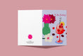 Load image into Gallery viewer, Illustrated bohemian birthday card featuring a colorful cocktail with berries and flowers on a blue background