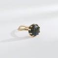 Load image into Gallery viewer, Fancy jasper brass statement ring handmade, dark green and yellow specks stone prong setting, adjustable brass band, bykjones