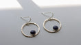 Load image into Gallery viewer, Artisan sterling silver circle earrings with sodalite gemstone, handcrafted jewelry