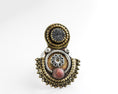Load image into Gallery viewer, Hand‑forged Brass & Sterling Silver Statement Ring with Jasper & Druzy Agate (Size 7)
