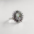 Load image into Gallery viewer, Hand‑forged Sterling Silver Ring with Black Lip Pearl & Scalloped Design — Size 6