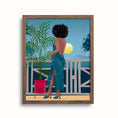 Load image into Gallery viewer, Elegant and modern illustration of Camila with natural afro hair, set against a moonlit tropical scene.