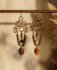 Load image into Gallery viewer, Jasper Red Aventurine Pyrite Brass Chandelier Earrings