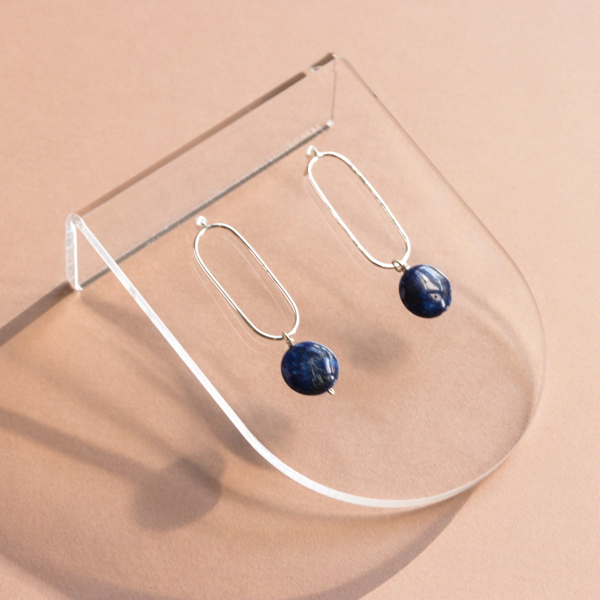 Handmade sterling silver earrings with genuine lapis lazuli stones