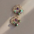 Load image into Gallery viewer, Turquoise and Amethyst Gemstone Stud Earrings, 14k Gold Filled Earrings
