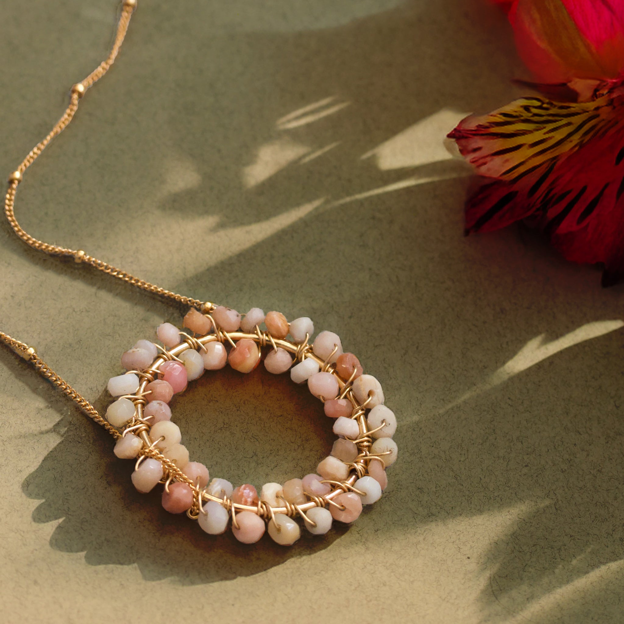 "Harmony" Gold Necklace - Pink Peruvian Opal