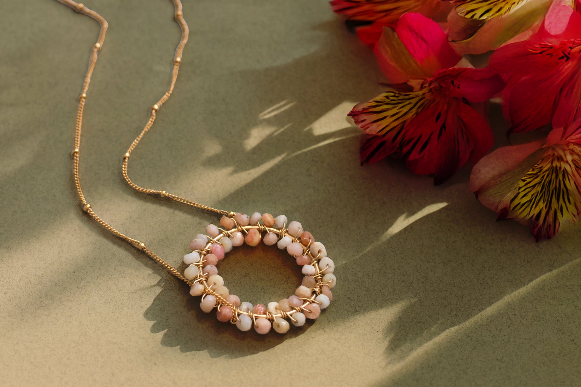 "Harmony" Gold Necklace - Pink Peruvian Opal