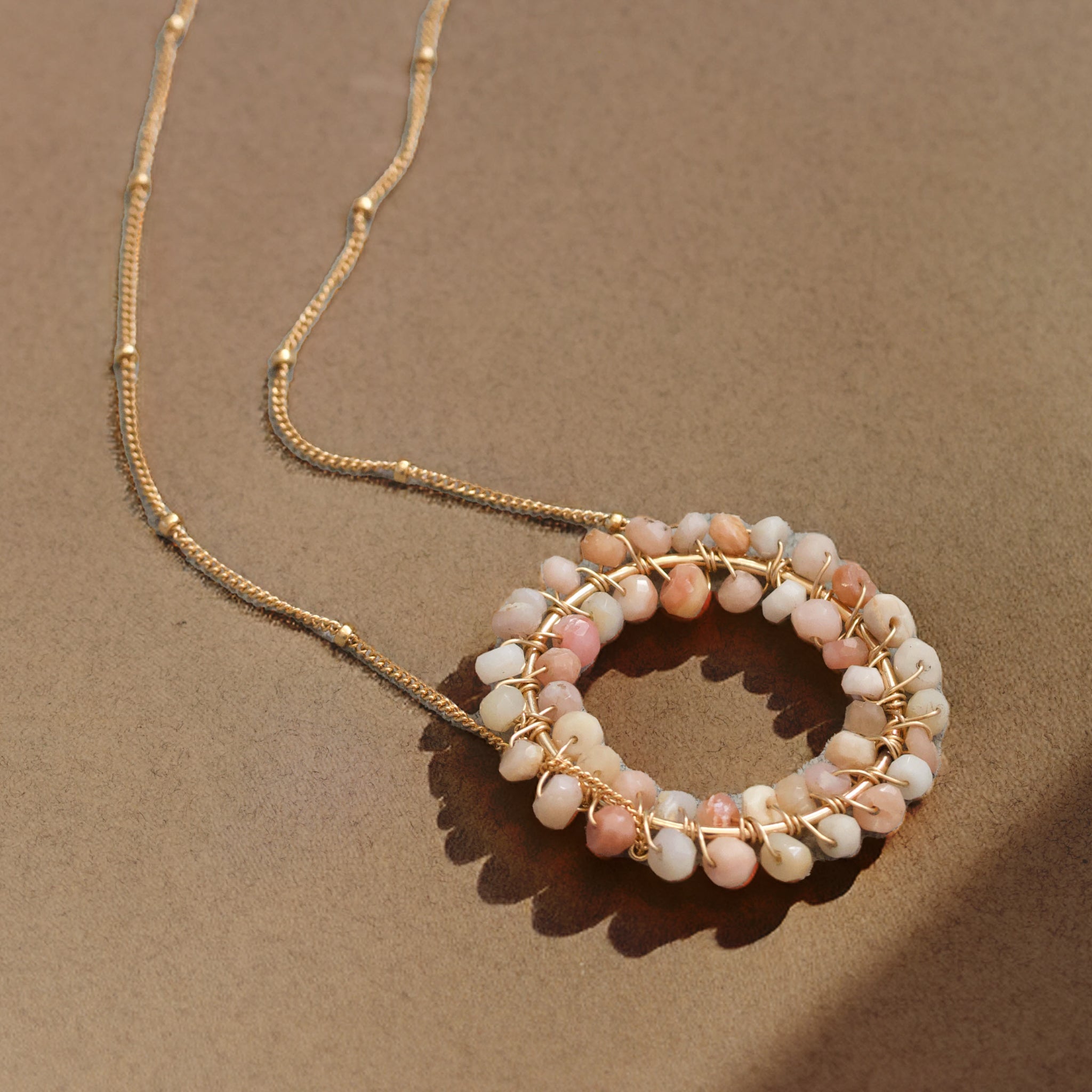 "Harmony" Gold Necklace - Pink Peruvian Opal