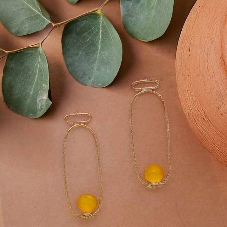 Yellow Chalcedony Gemstone Earrings, 14k Gold Filled Post Earrings