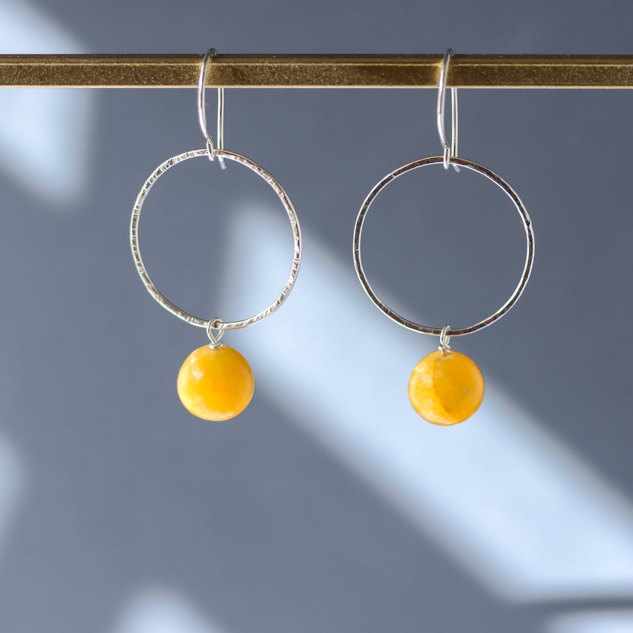 Yellow Jade Minimalist Sterling Silver Earrings