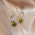 Load image into Gallery viewer, Handmade sterling silver earrings with green idocrase gemstones in a drop dangle style
