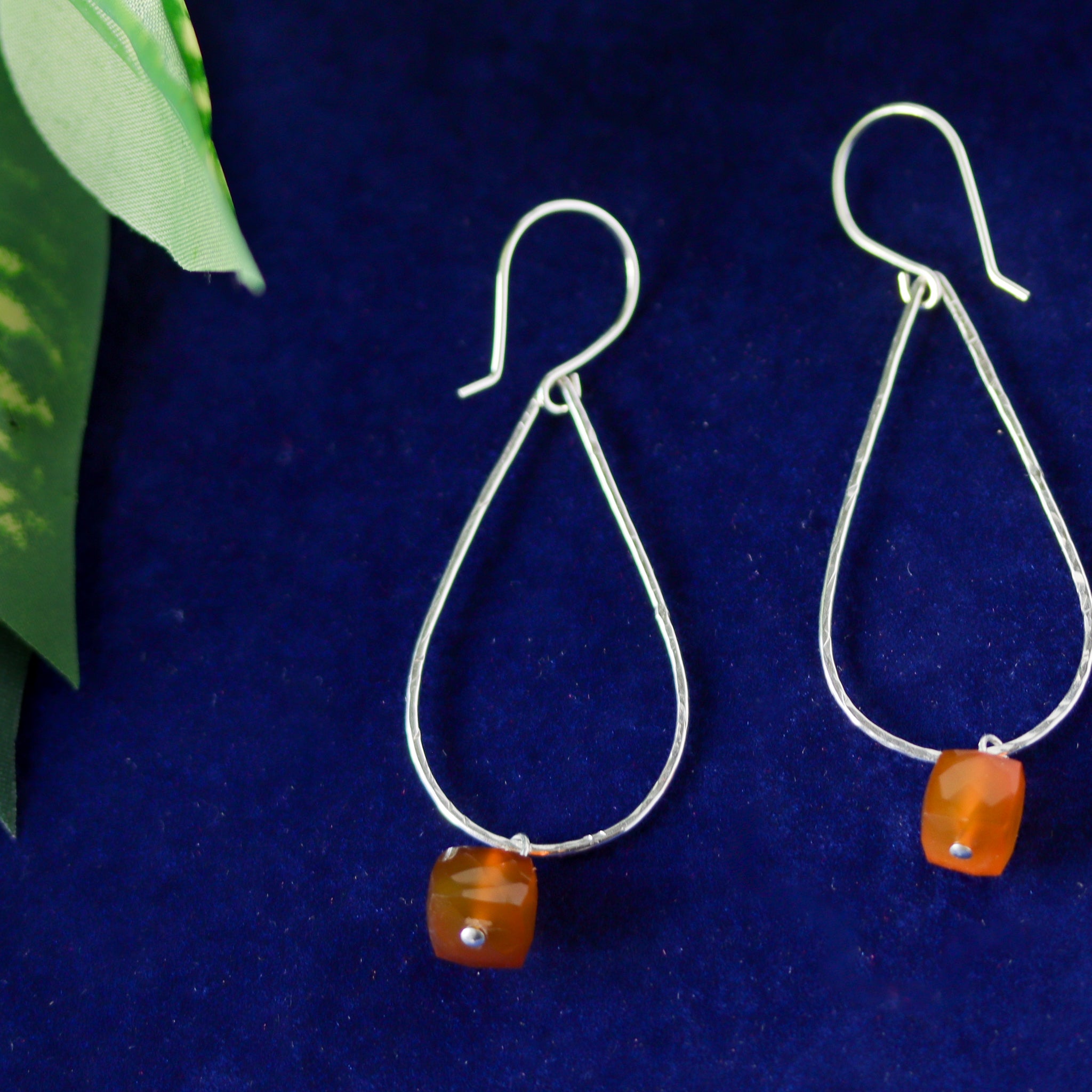 Minimalist 925 sterling silver drop dangle earrings with ethically sourced cognac chalcedony gemstones.