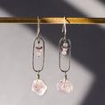 Load image into Gallery viewer, Ethically sourced pink quartz earrings with drop dangle sterling silver design
