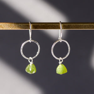 Lightweight handcrafted sterling silver earrings with ethically sourced green idocrase gemstones.