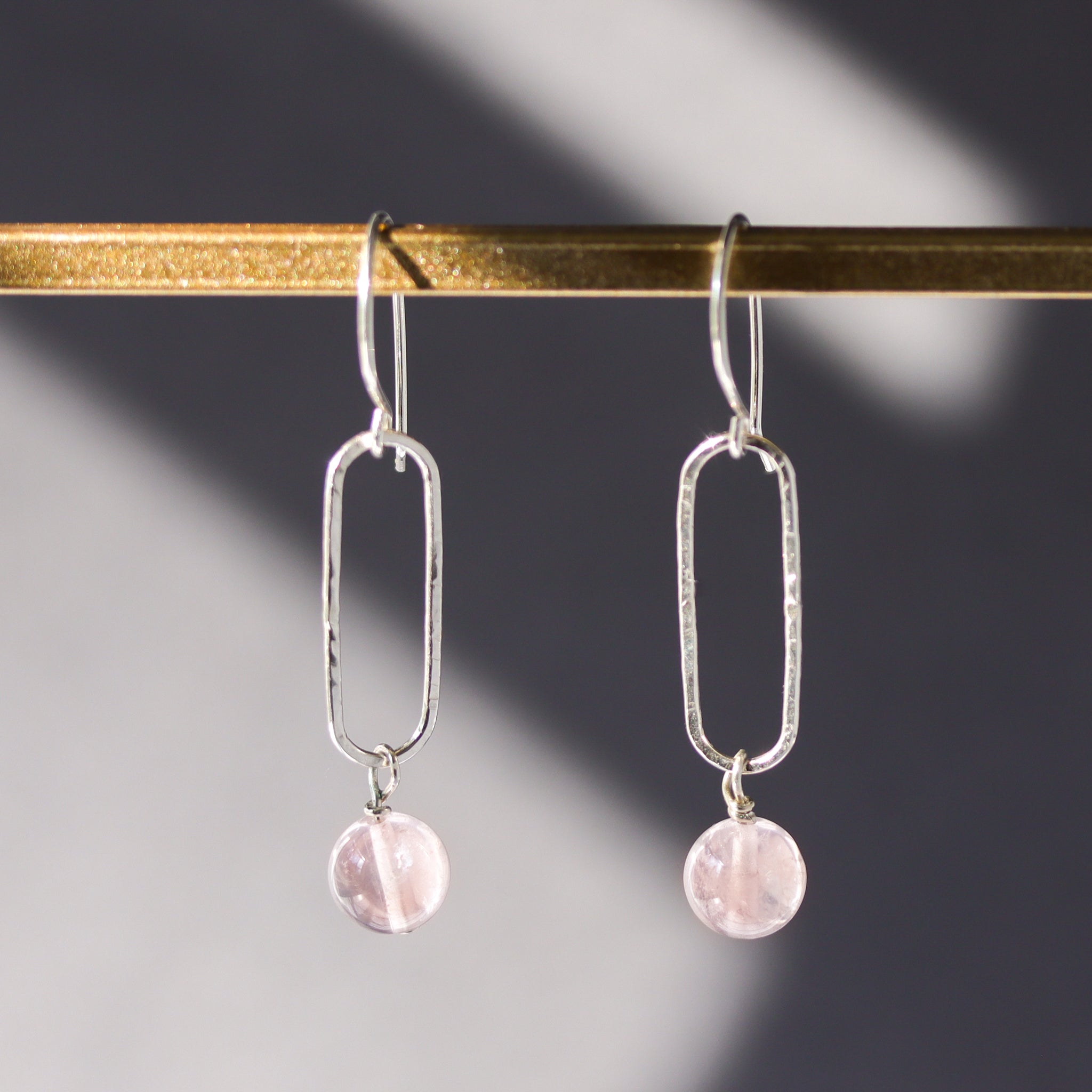 Minimalist Sterling Silver Earrings with Rose Quartz