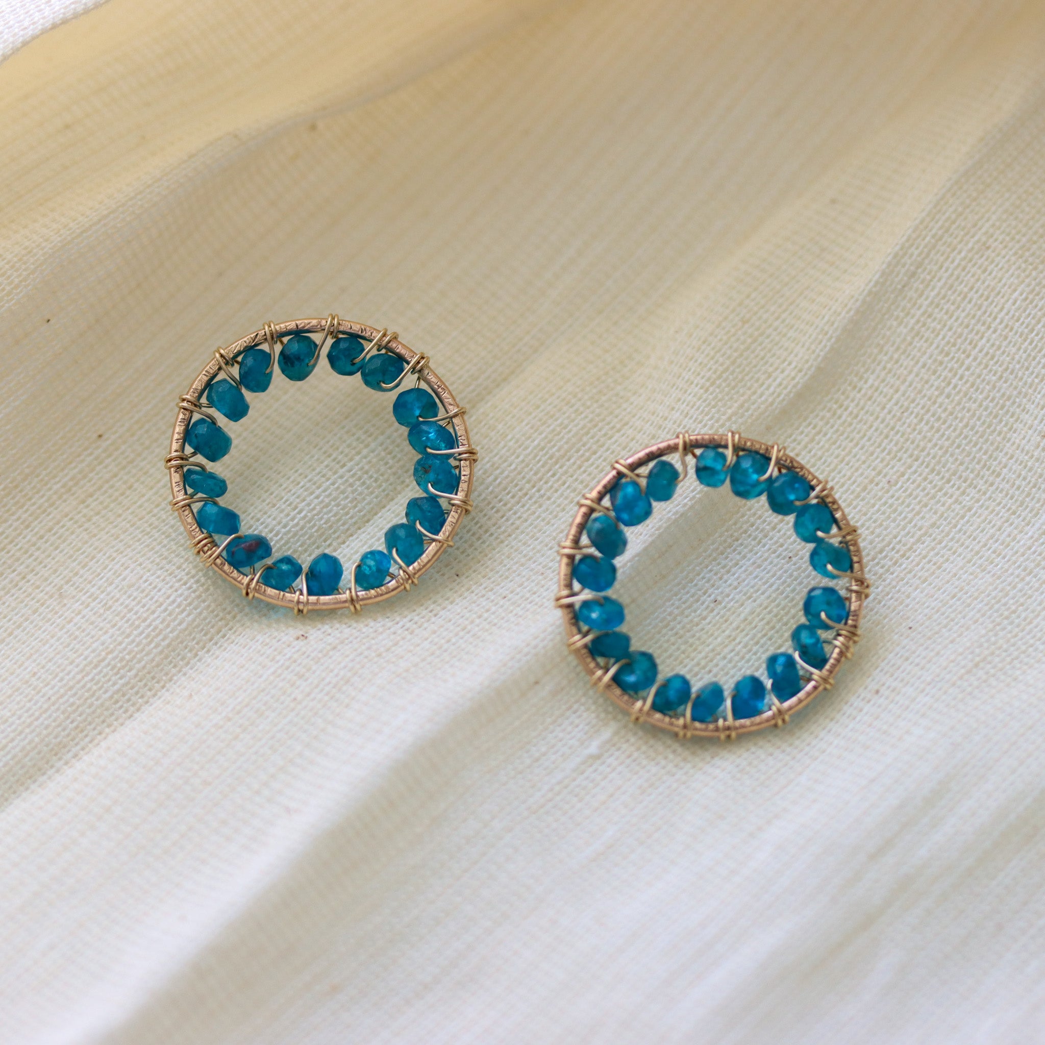 Circle Studs with Apatite Gemstones