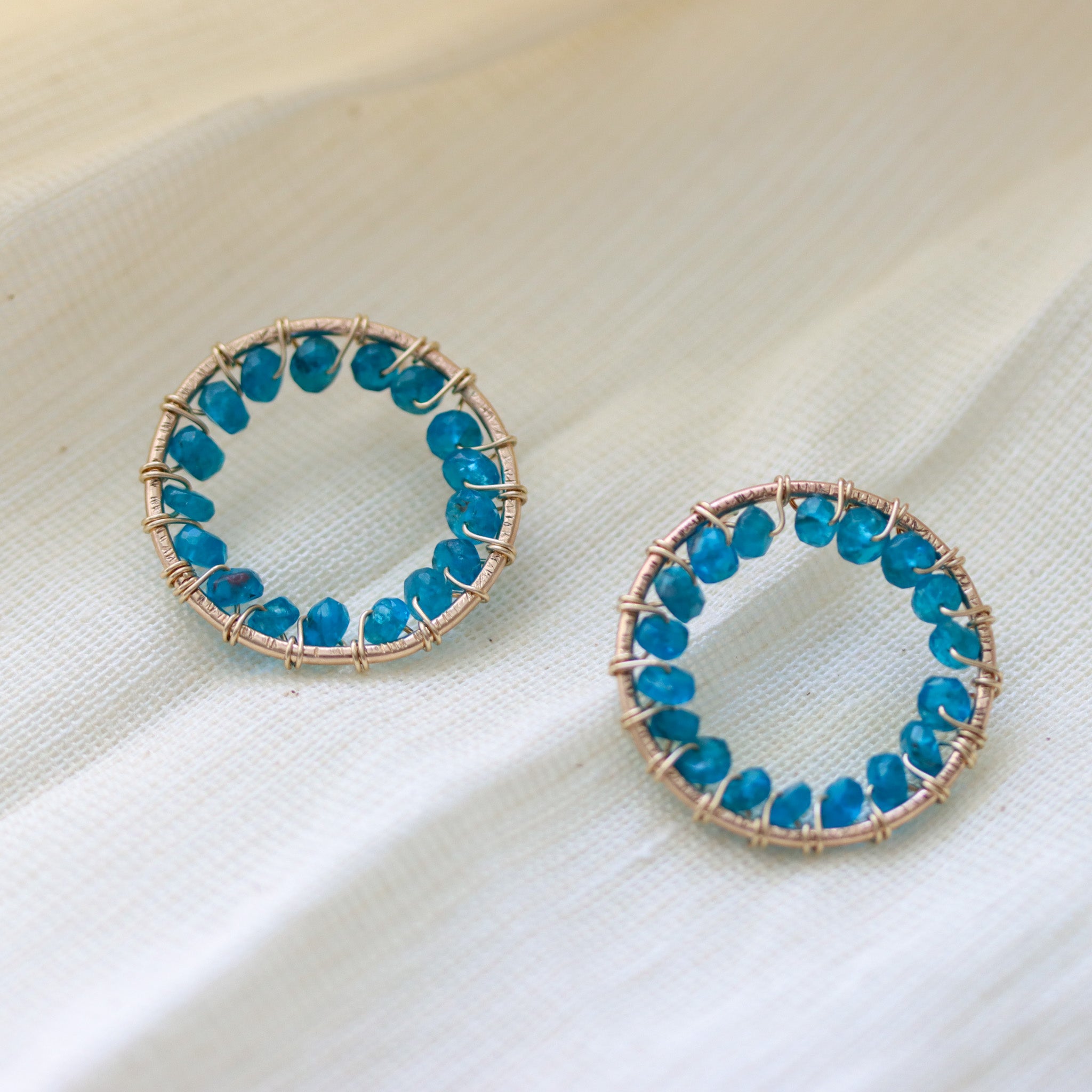 Circle Studs with Apatite Gemstones