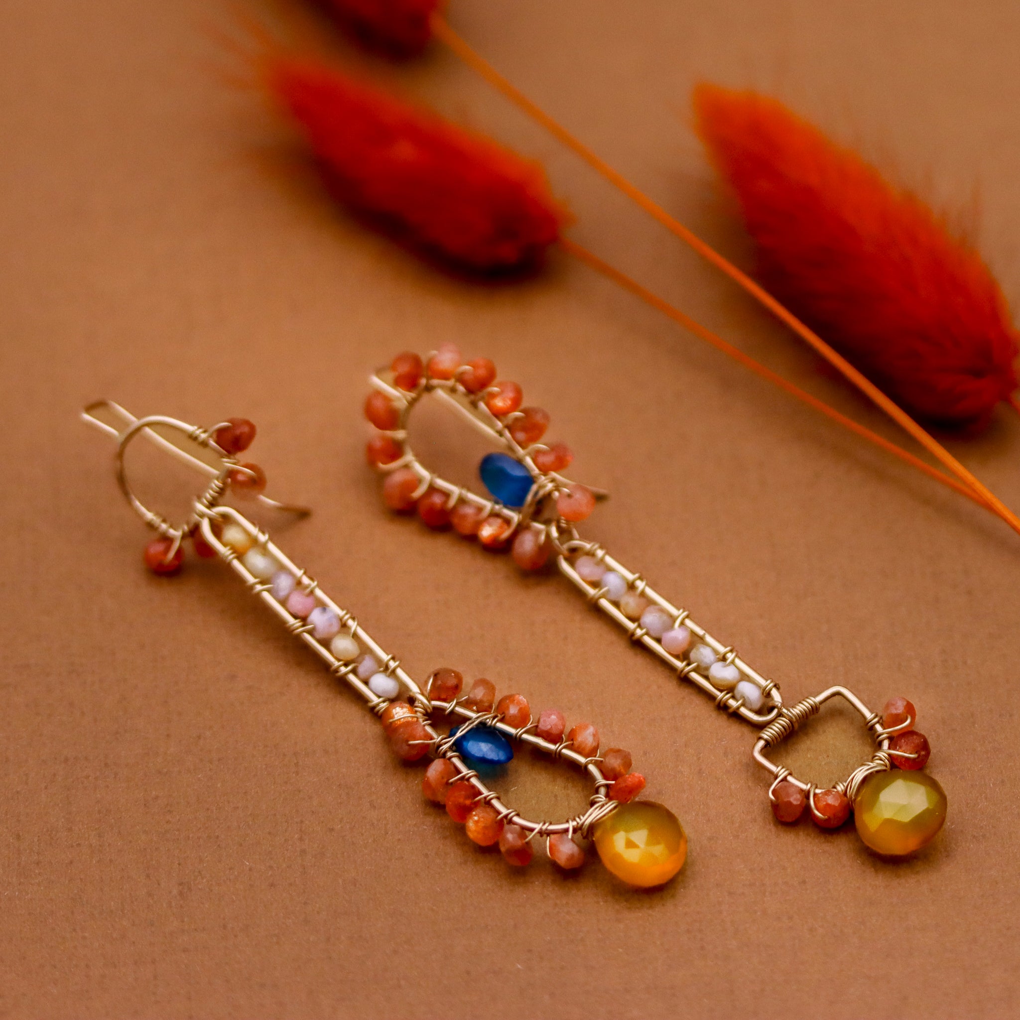 Long Drop Earrings - Multi Gemstones