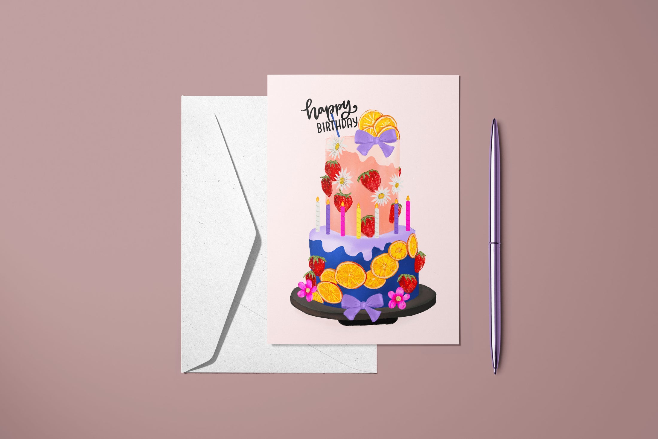 Bohemian Cake Birthday Card - Unique Illustrated Greeting