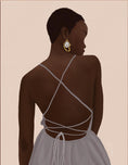 Load image into Gallery viewer, Illustration of Elana, a black woman in a minimalist scene, looking over her shoulder in a cross-strap sleeveless mauve dress
