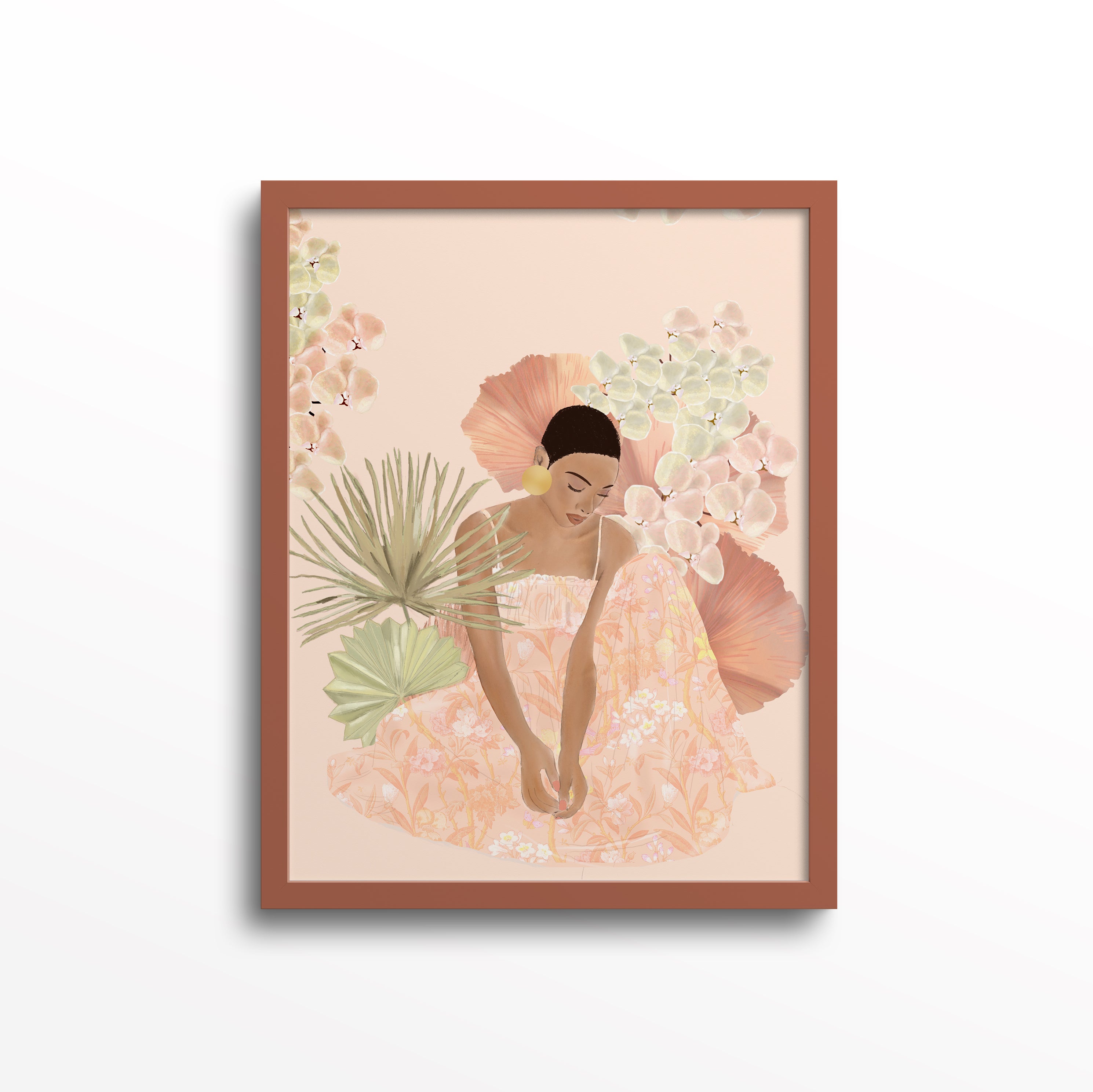 floral art print, feminine art, woman and flowers, nature-inspired decor