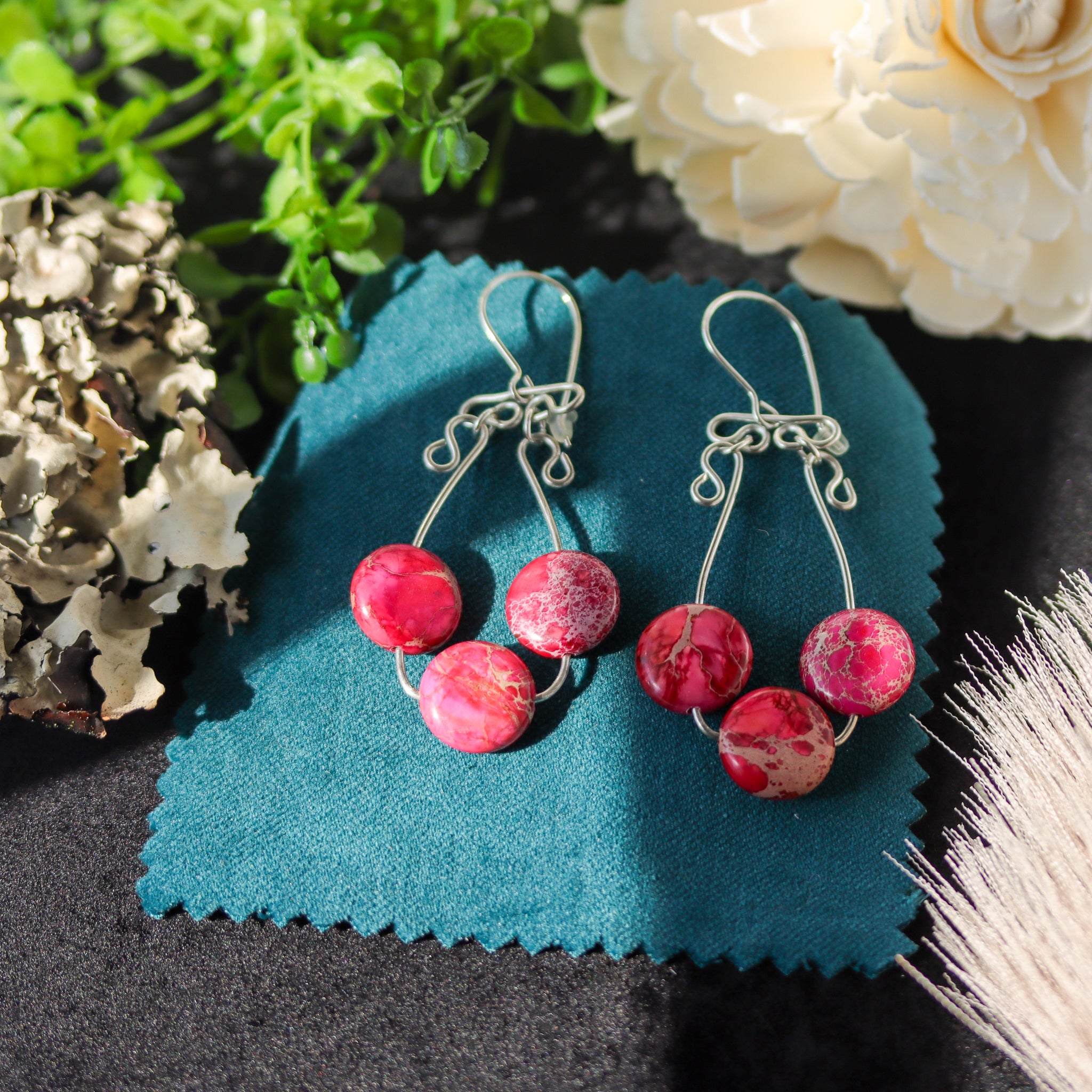 Pink Imperial Jasper, Sterling Silver Dangle Earrings