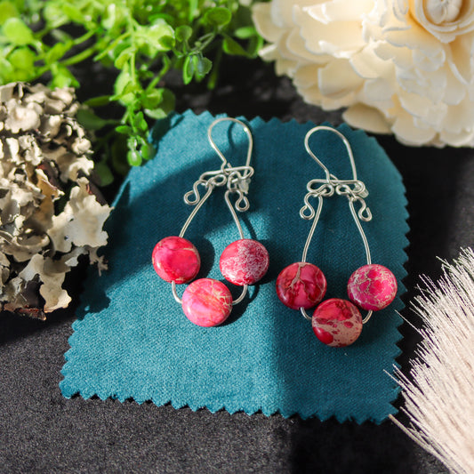 Pink Imperial Jasper, Sterling Silver Dangle Earrings