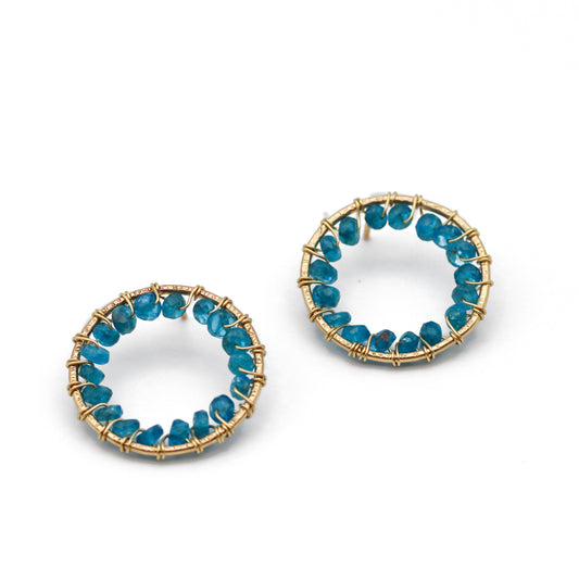 Circle Studs with Apatite Gemstones