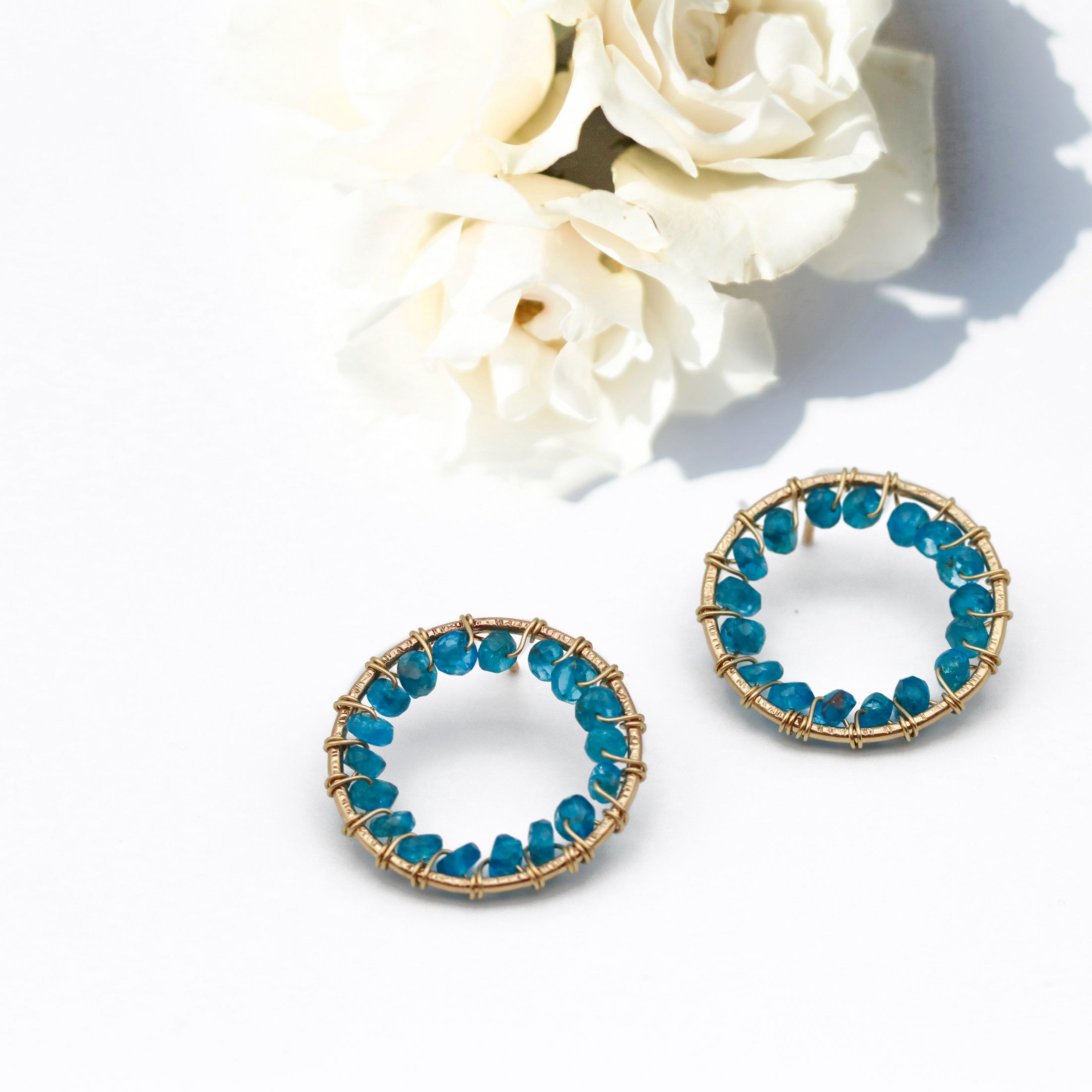 Circle Studs with Apatite Gemstones