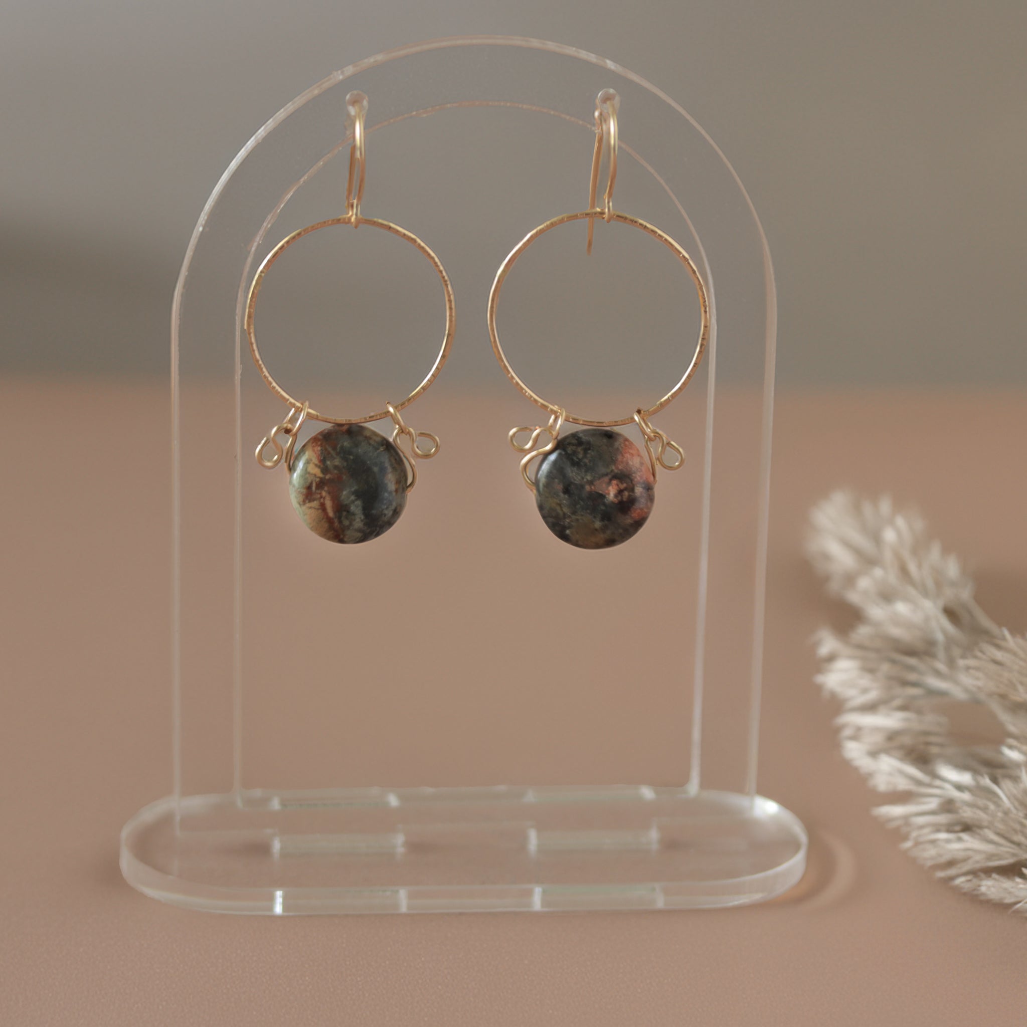 Jasper Earrings, 14k Gold Filed Earrings