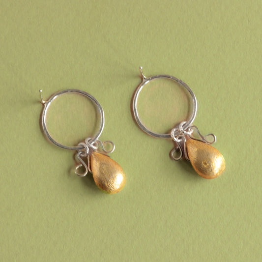 Sterling Silver Earring with Gold Tear Drops