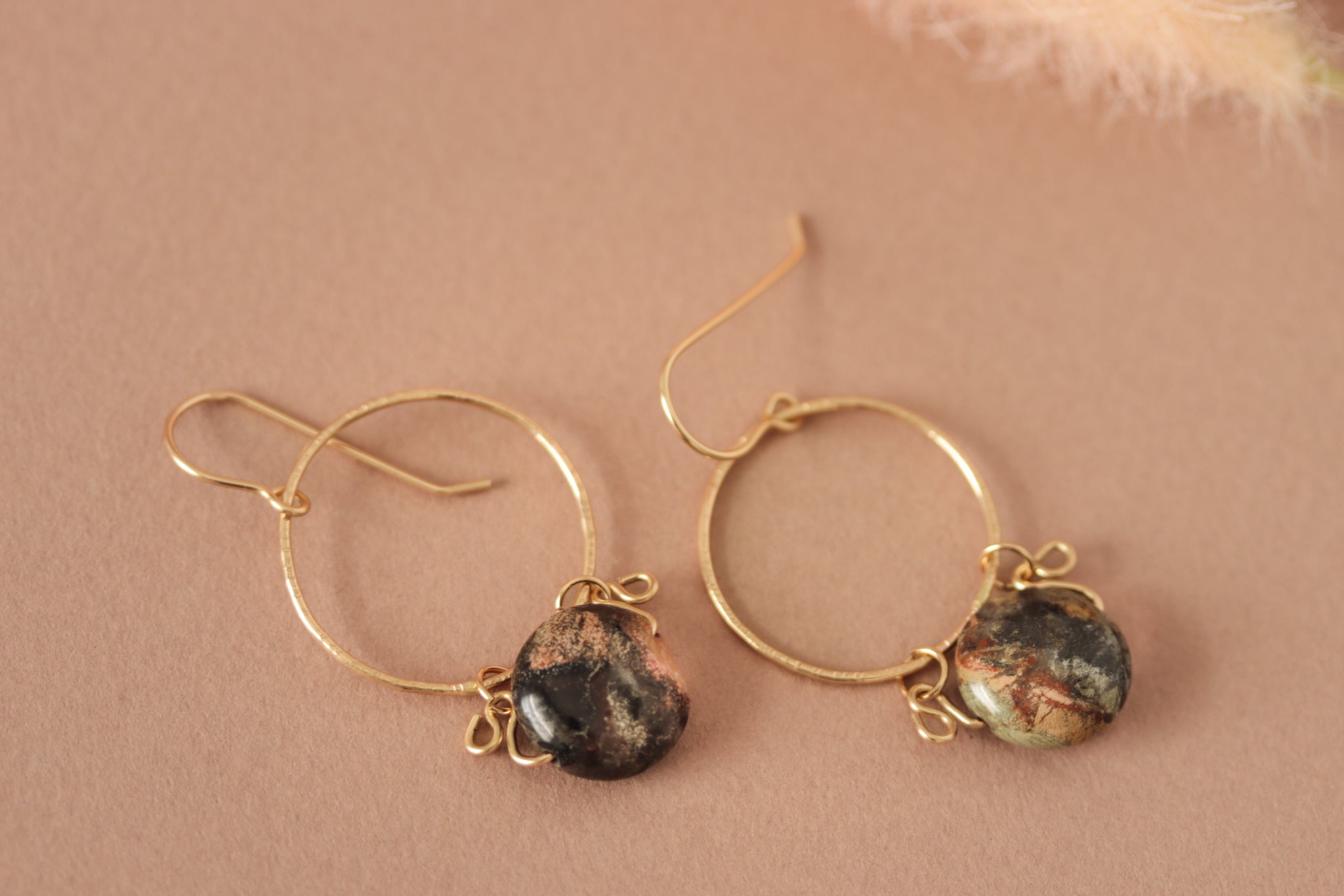 Jasper Earrings, 14k Gold Filed Earrings