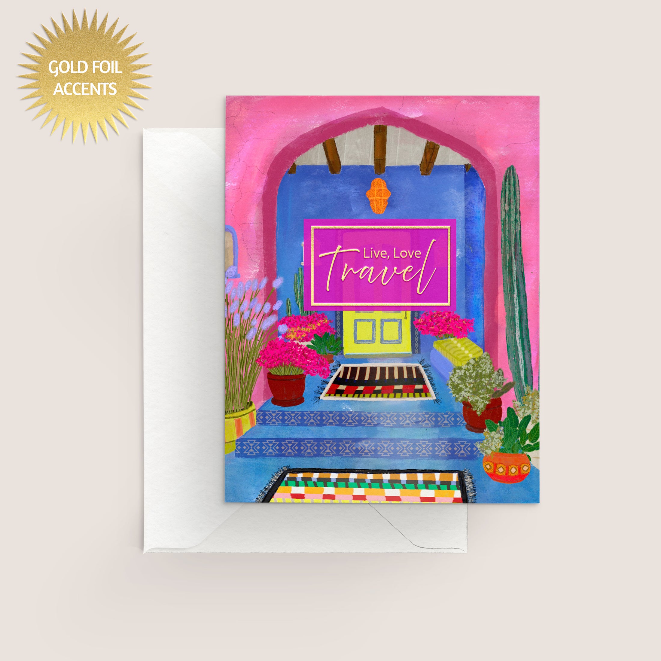 Live, Love, Travel - Gold Foil Greeting Card