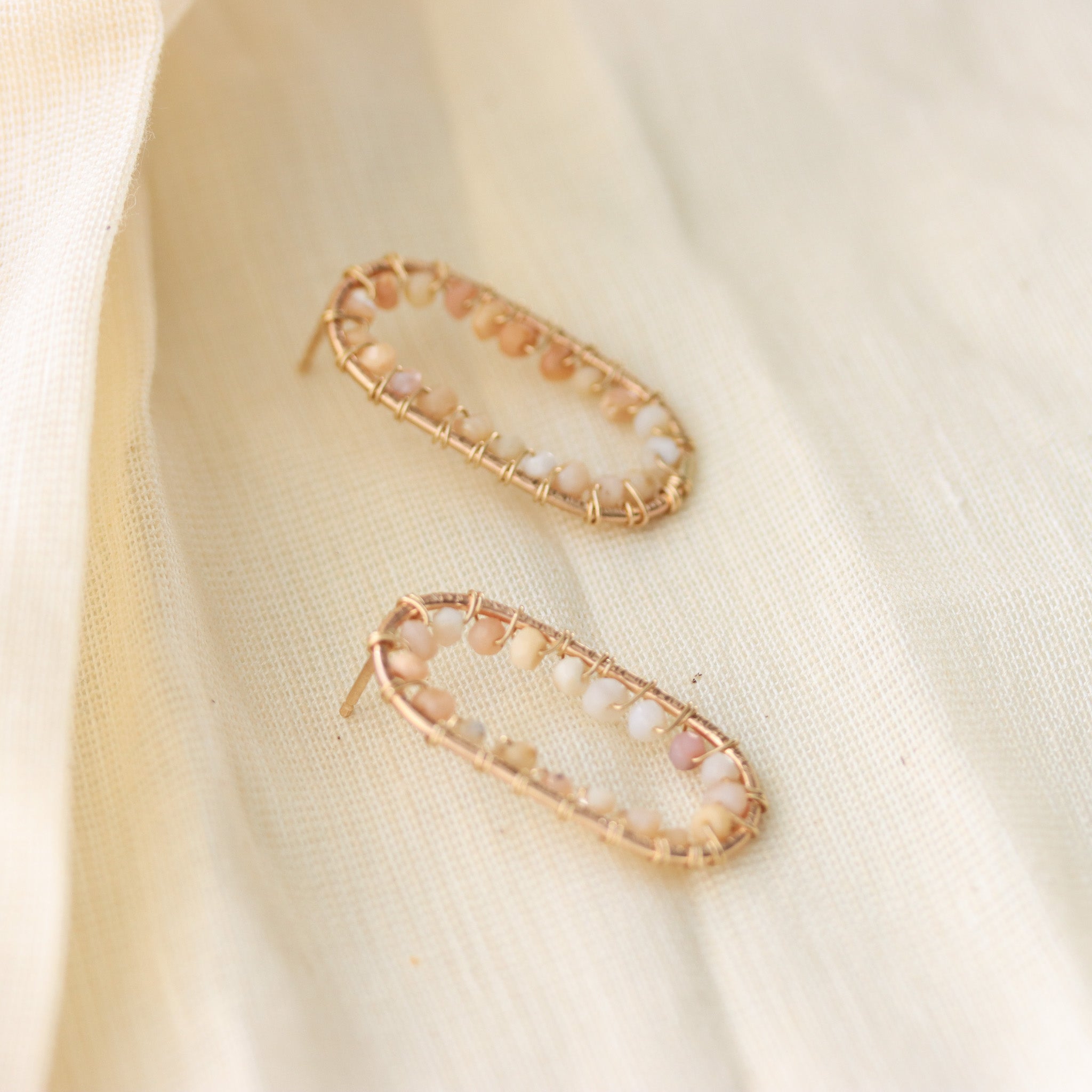 Pink Pervuian Opal Gemstone Earrings, 14k Gold Filled Post Earrings