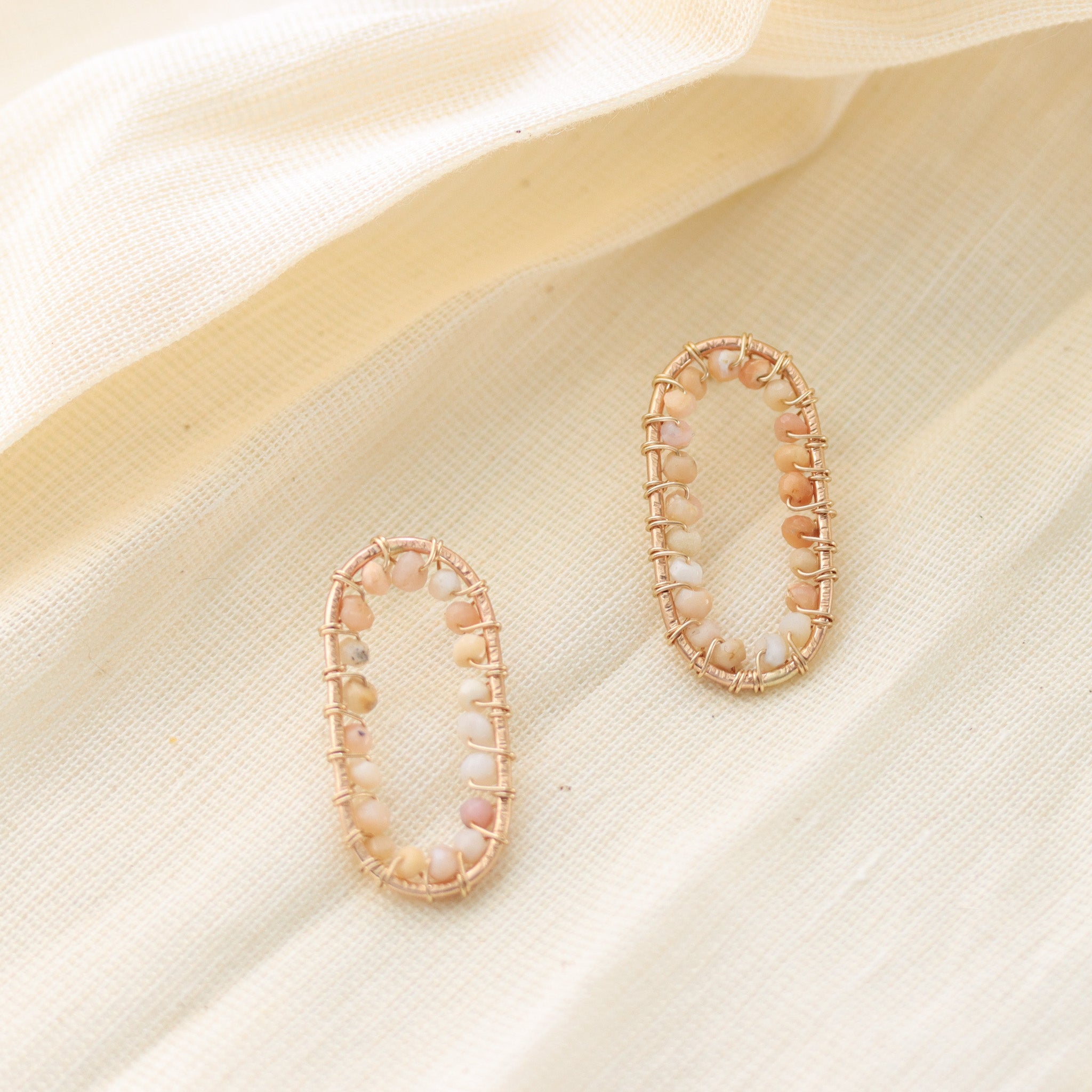 Pink Pervuian Opal Gemstone Earrings, 14k Gold Filled Post Earrings