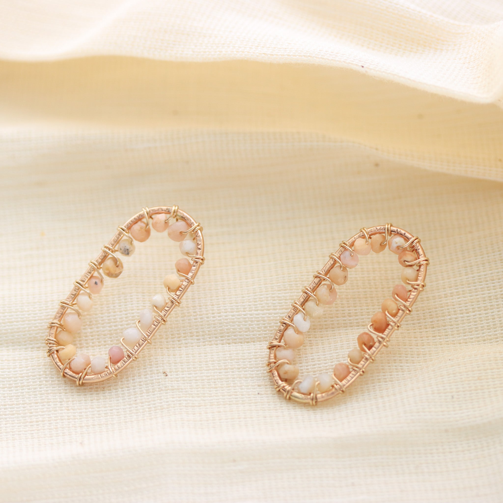 Pink Pervuian Opal Gemstone Earrings, 14k Gold Filled Post Earrings