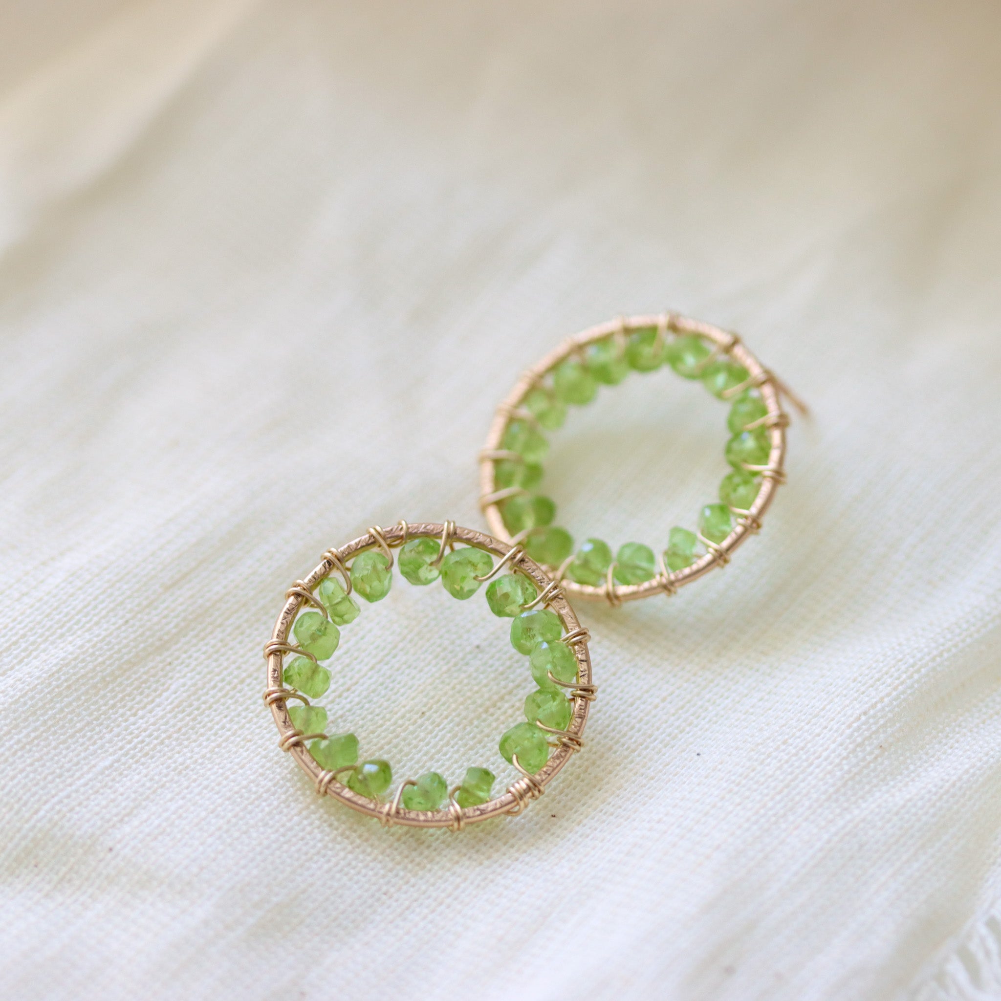 Peridot Gemstone Earrings, 14k Gold Filled Post Earrings