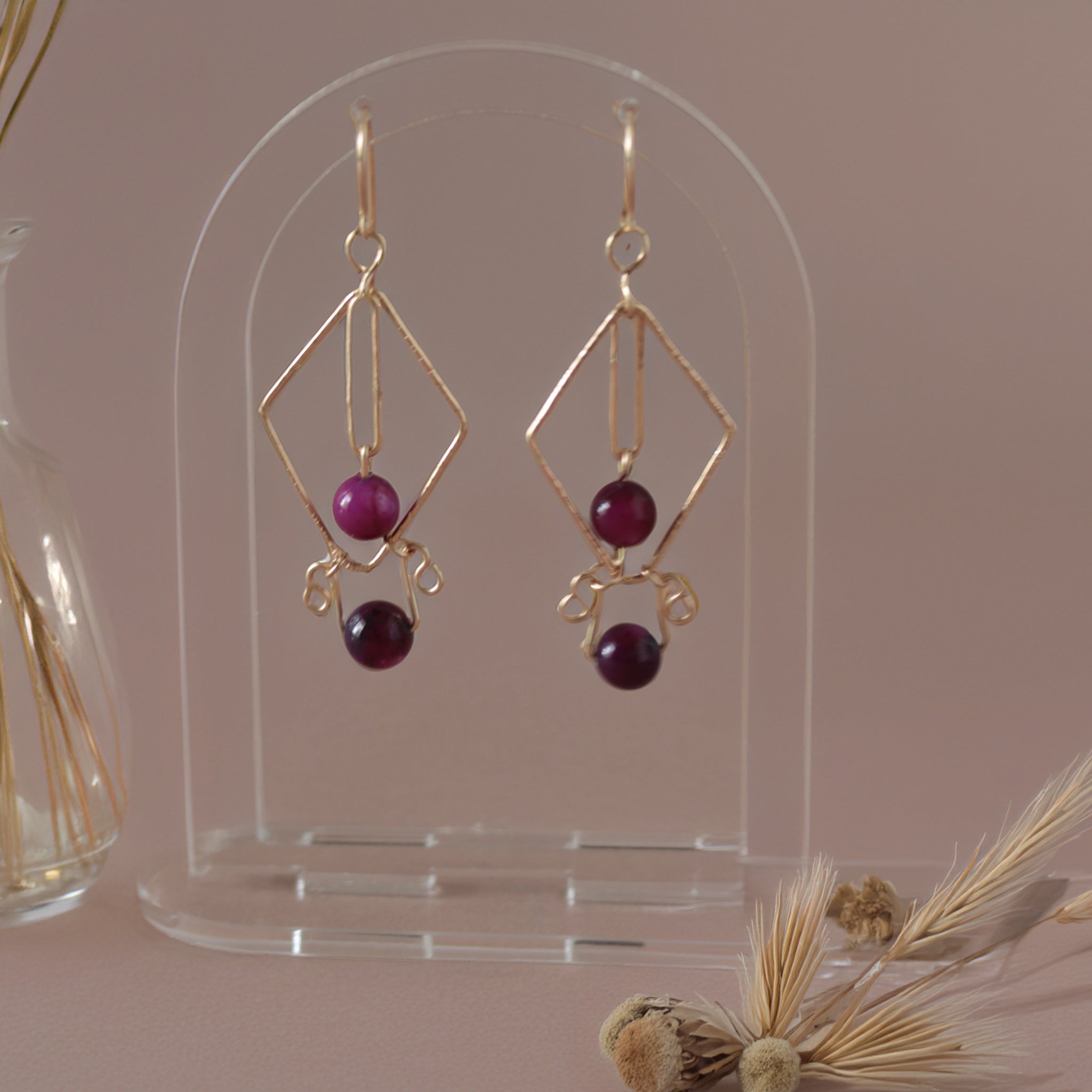 Purple Fluorite Gemstone Earrings, 14k Gold Filled Earring