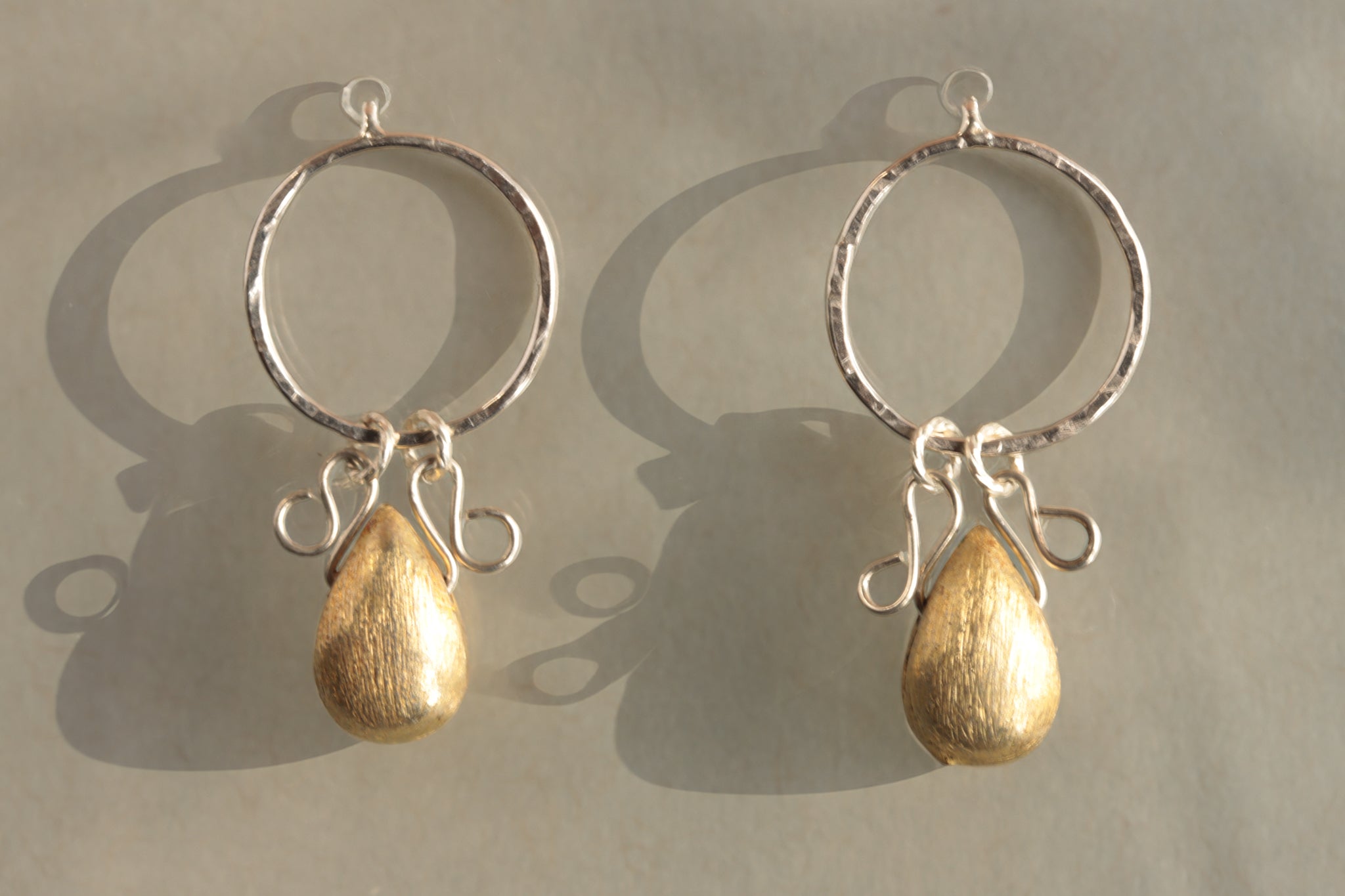 Sterling Silver Earring with Gold Tear Drops