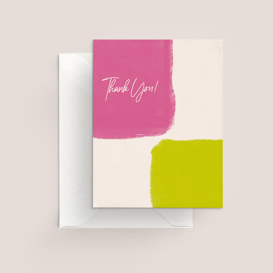 Pink and Green Thank You Card