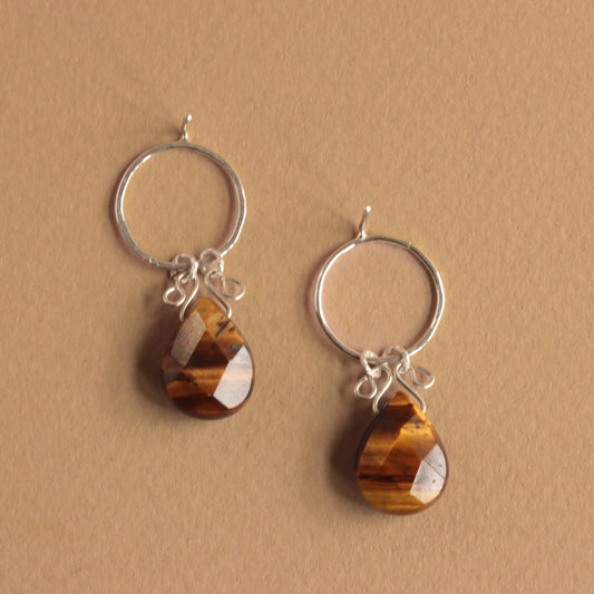 Handmade Bohemian sterling silver earrings with tiger eye gemstones