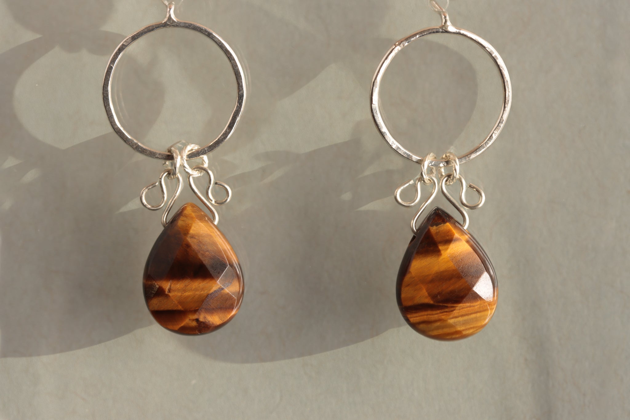 Unique Bohemian style earrings with sterling silver and tiger eye stones