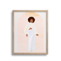 A Black woman radiates strength and grace in this art print titled "Radiant Spirit."