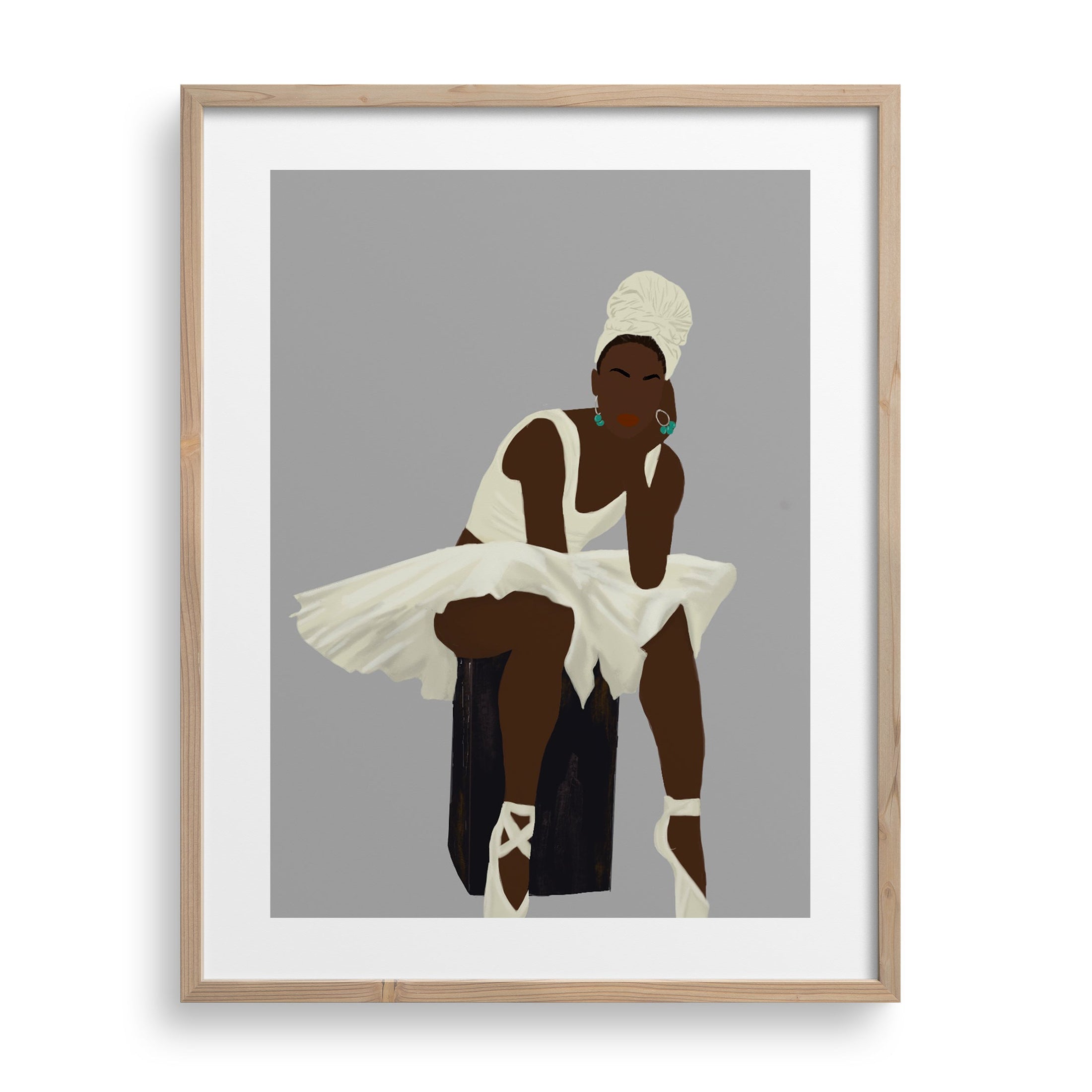 Illustration of Avery, a black ballerina in a white leotard with her hair wrapped.