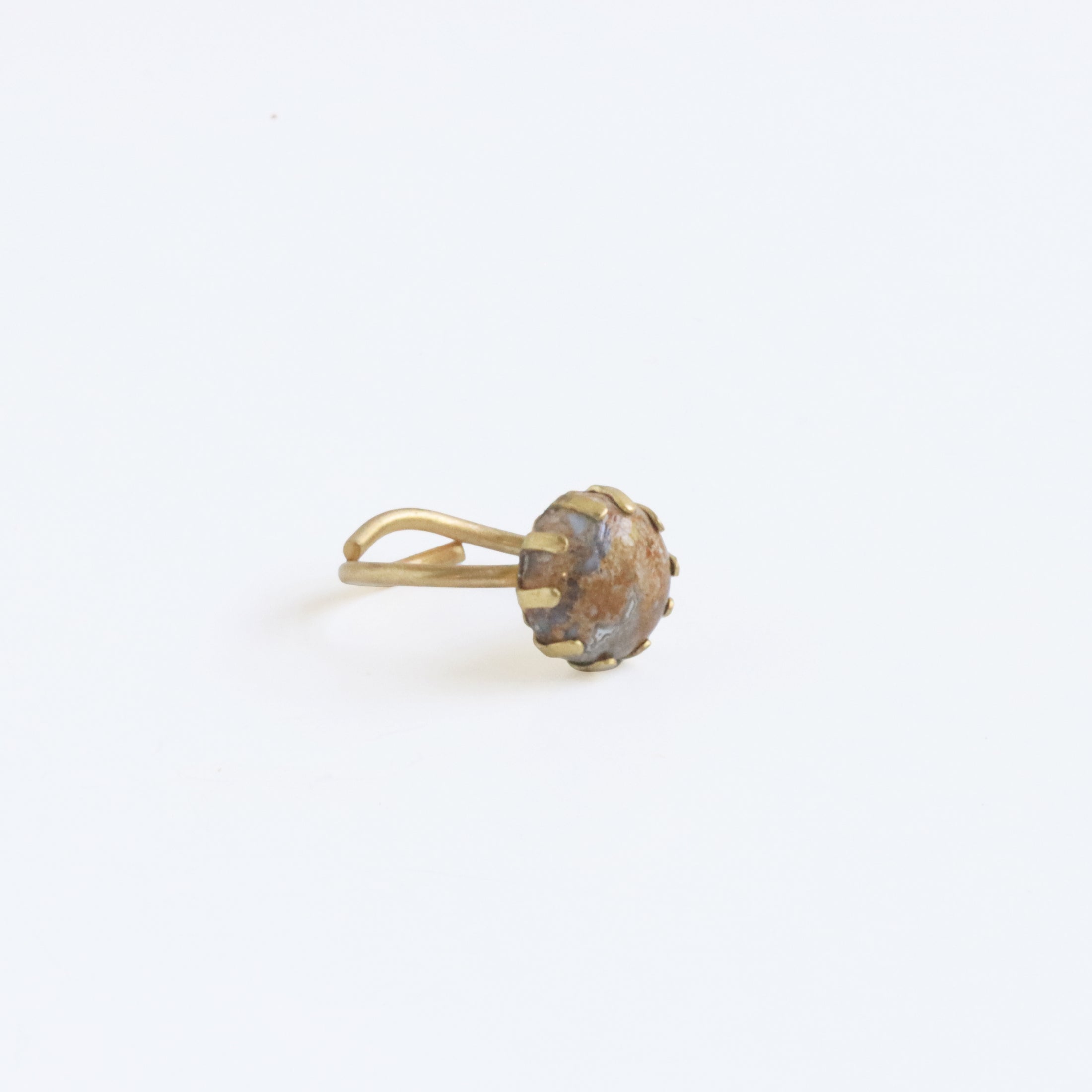Fancy Jasper Brass Statement Ring, Adjustable, 11mm, No. 04