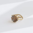 Load image into Gallery viewer, Fancy jasper brass statement ring handmade, orange, and grey stone, prong setting, adjustable brass band, bykjones
