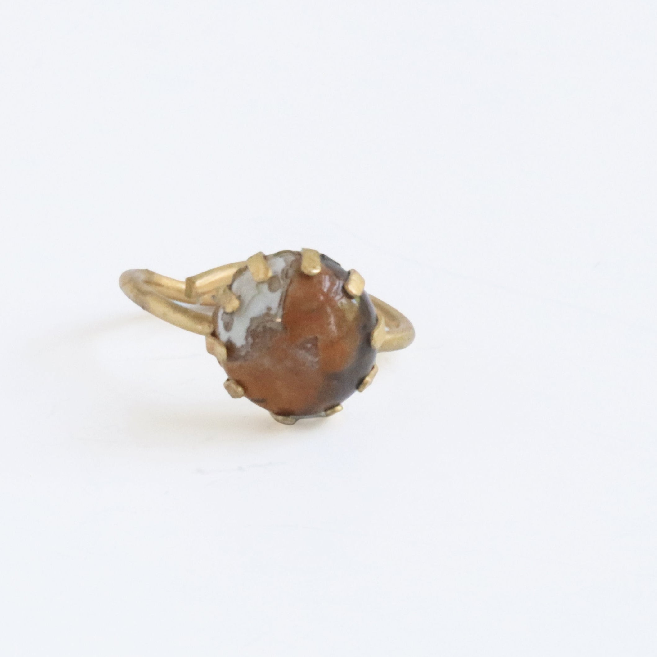 Fancy Jasper Brass Statement Ring, Adjustable, 11mm, No. 07