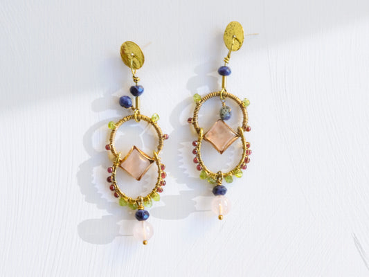 The Rose - Wire Wrapped Brass Hoop Earrings -One of a Kind