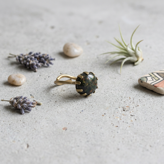 Fancy Jasper Brass Statement Ring, Adjustable, 11mm, No. 03